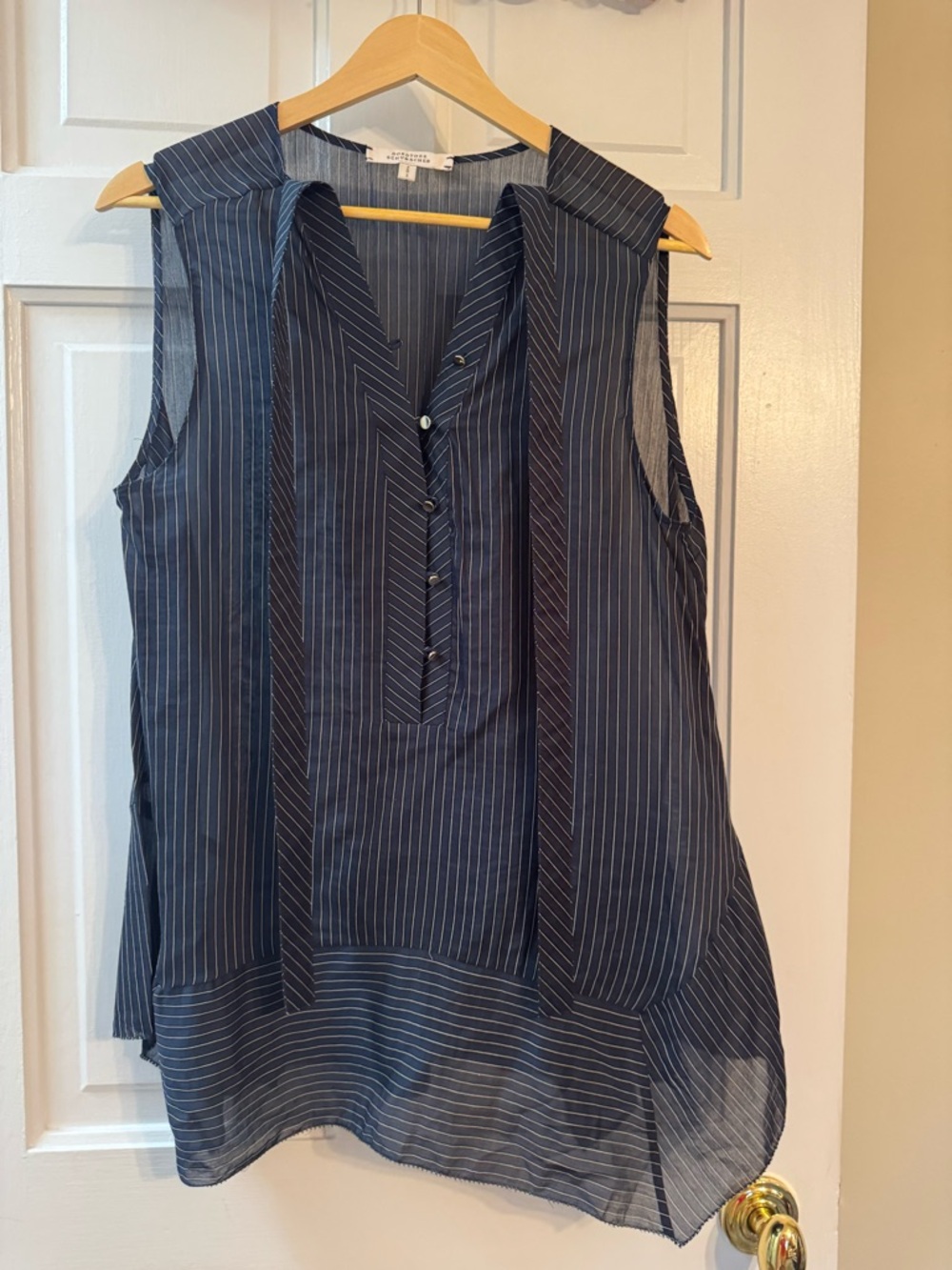 Dorothee Schumacher Navy Pinstripe Sleeveless Silk Blend Blouse Size 3